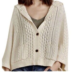 Anthropologie Rosie Neira Poncho Ivory Hooded Knit XS/S Cottagecore Cozy Layer